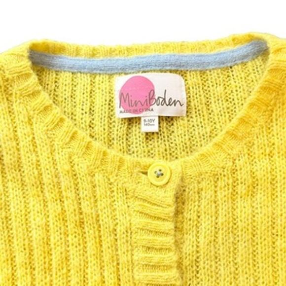 Mini Boden Mohair Ribbed Cardigan Girls 9-10 Mustard Yellow Sweater Knit Twee - Picture 2 of 9